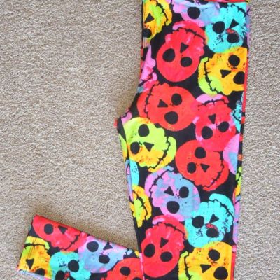 LuLaRoe TC2 Leggings ~  Sugar Skull ~ BRIGHT ~ Day of the Dead BLACK Halloween